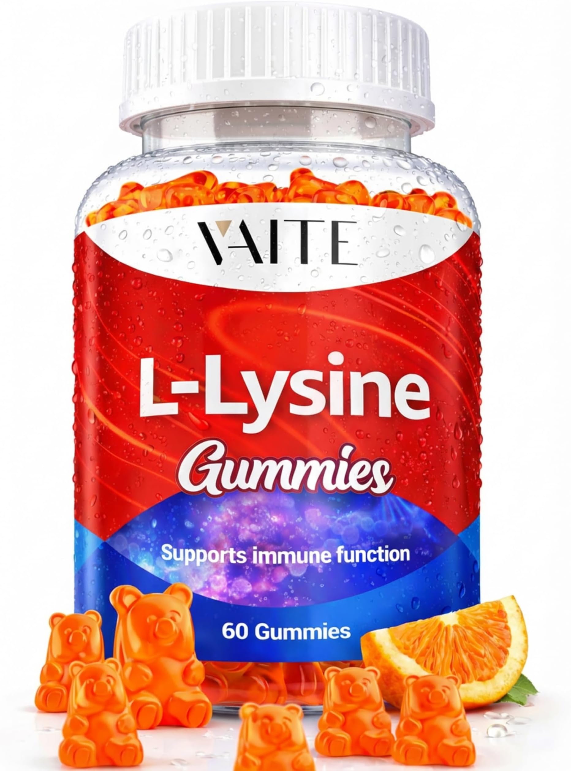 VAITE L-Lysine 1000mg Gummies - Supports Skin, Lip, Vegan, Gluten Free, Vitamins for Adults Tissue Health & Immune System, Chewables, Amino Acid Vitamin Supplement & Complex Supplements, Non-GMO