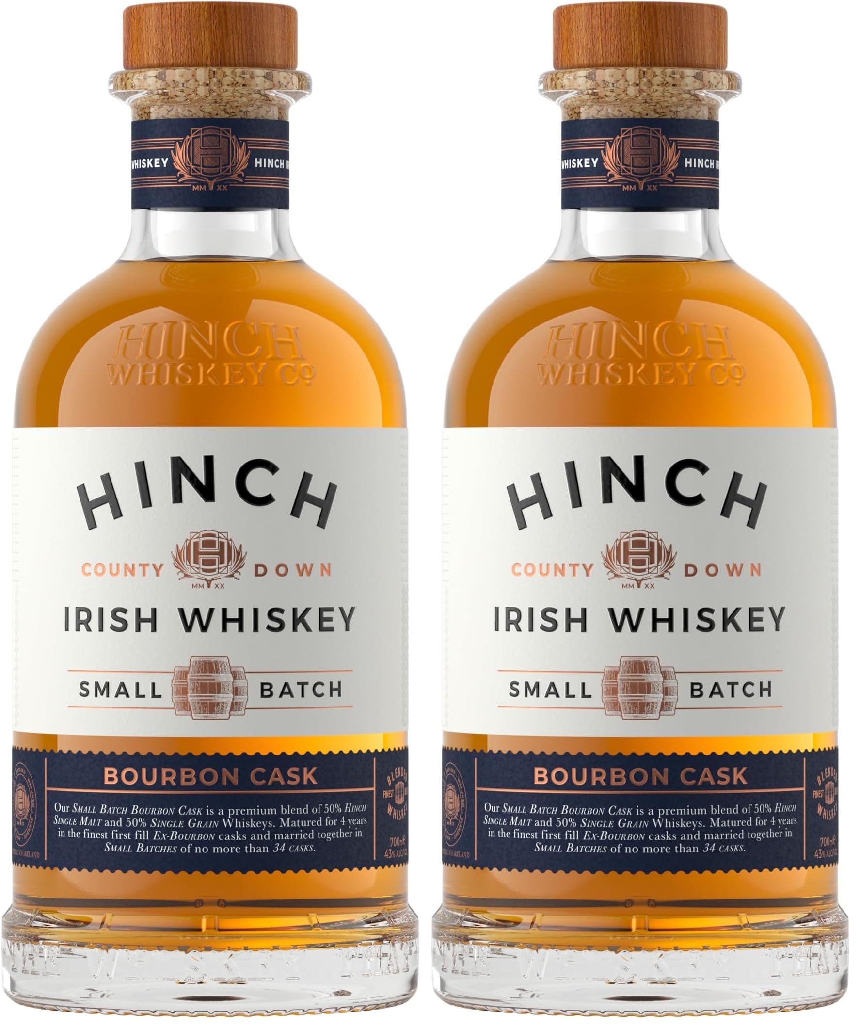 Hinch Distillery Small Batch 43% vol. Irish Whiskey Blend • Triple Distilled Bourbon Cask Whisky (1 x 0.7 l) (Packung mit 2)