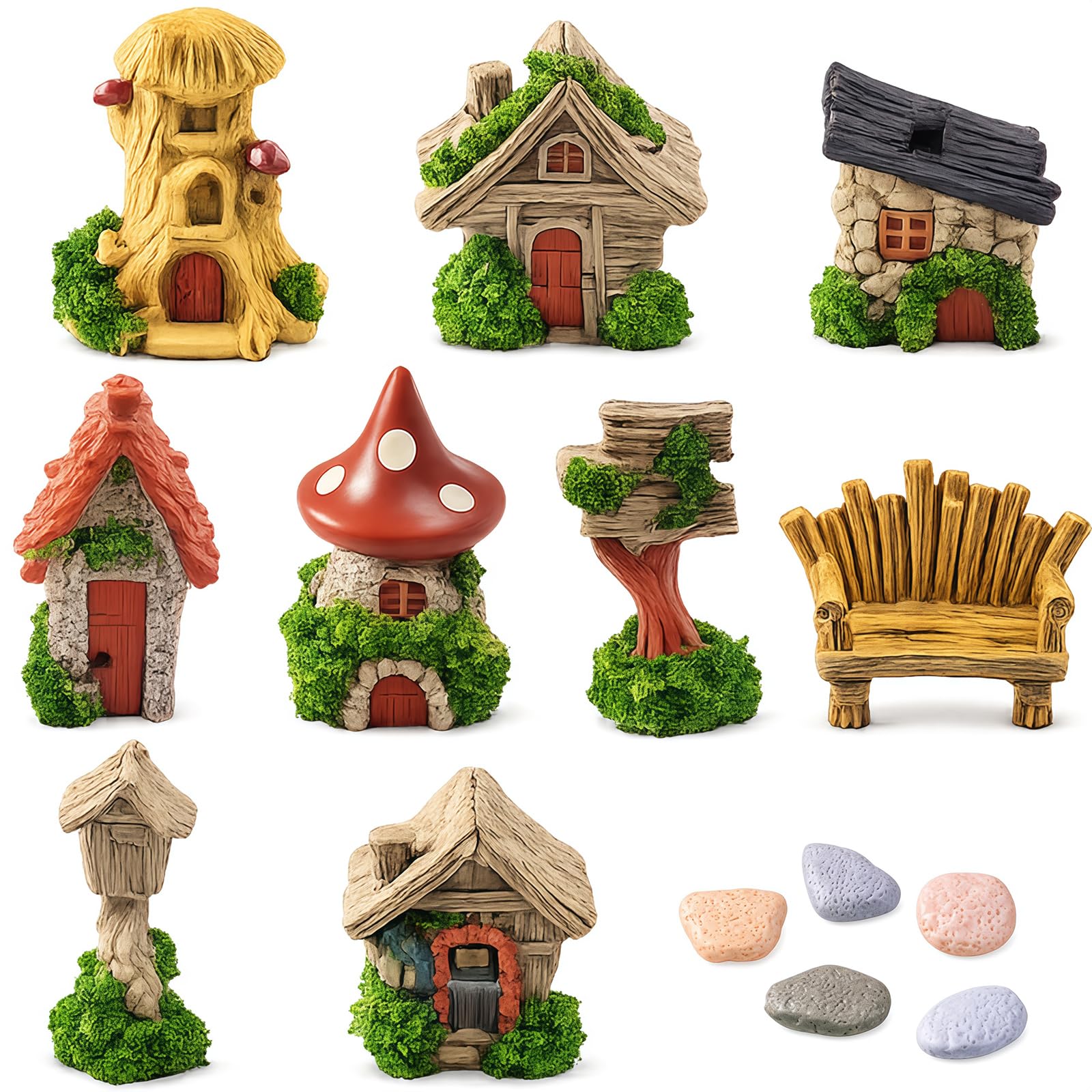 Zappelstift Assorted 14 Pcs Fairy Garden Miniatures,Resin Micro Landscape Ornaments, Mini Cottage Figurines For Diy Terrarium, Bonsai, Dollhouse, Home Desk Decor, Aquarium Decoration, Gardens Succulent Decor
