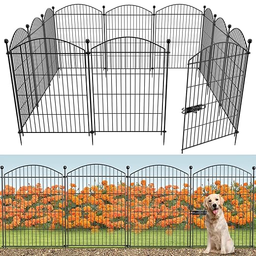 Decorative Garden Fence Animal Barrier with Gate 40 in(H)×27.6 Ft(L) 12 Panels, Dog Rabbit Fencing Arched Rustproof Metal No Dig Pet Outdoor Garden Fence for Yard, Patio, Flower Bed