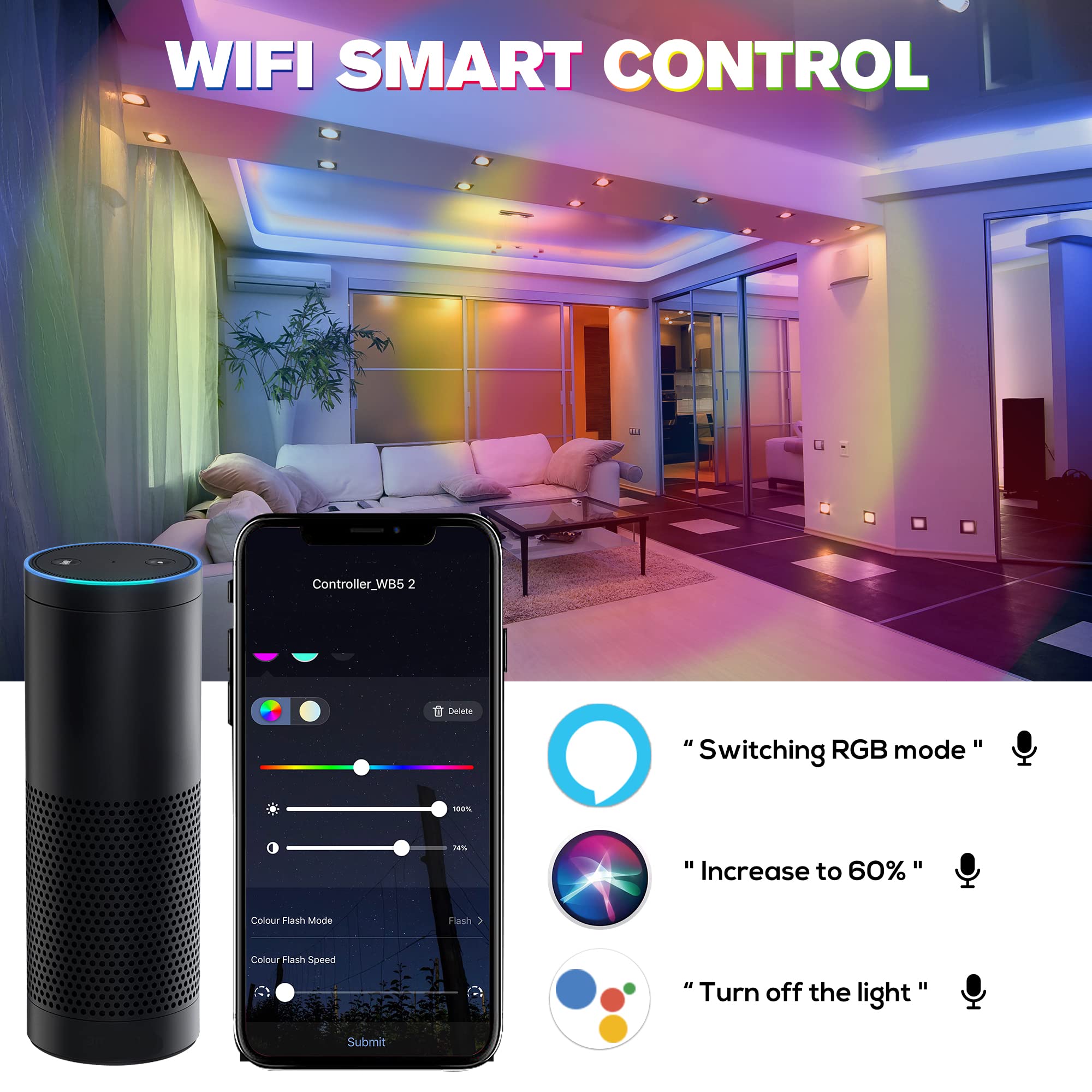 HUSUKU S1 5in1 WB5 2.4GHz Tuya WiFi PWM LED Controller for Dimming CCT RGB RGBW RGBCCT LED Strip, Smart APP Control Fit for Alexa Echo/Google Assistant Home/Siri, RF Control with R1 Remoter