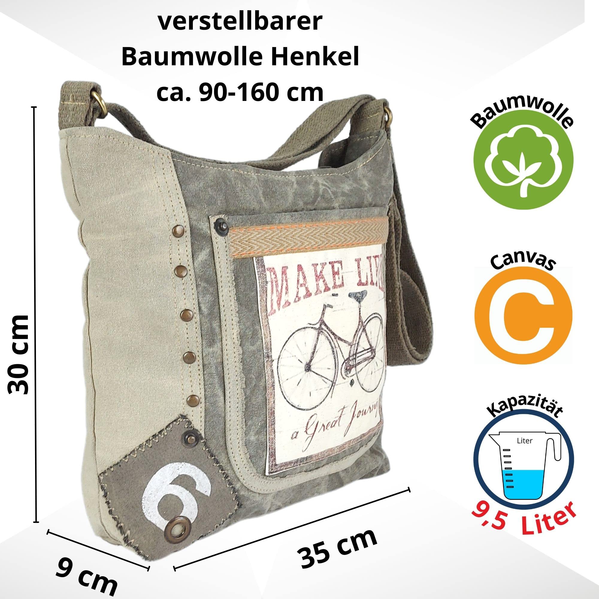 Sunsa Damen Umhängetasche. Fahrradmotiv Vintage Crossbody bag, Kahkigrün