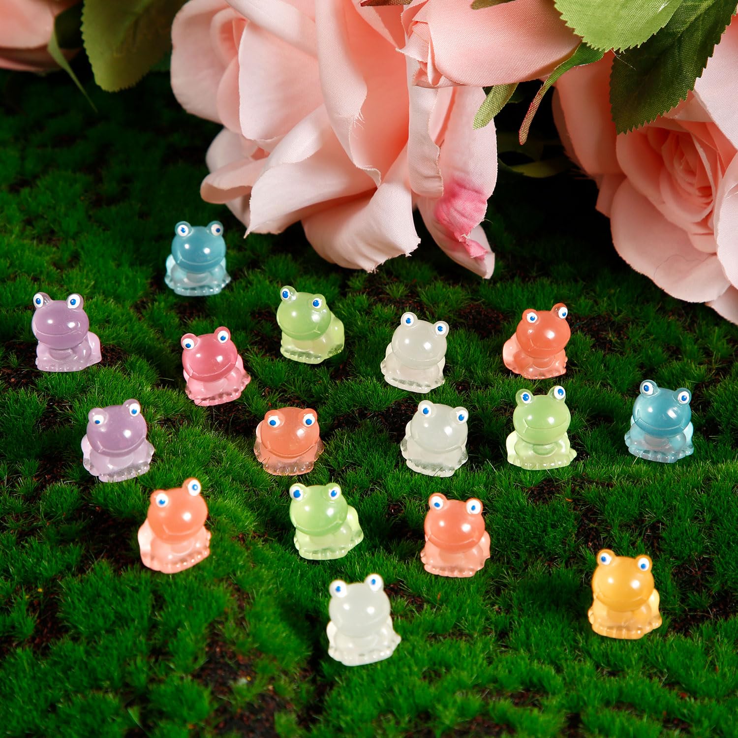 50pcs Mini Luminous Frog Figures - Glow In Dark Resin Frogs For DIY Crafts & Decor