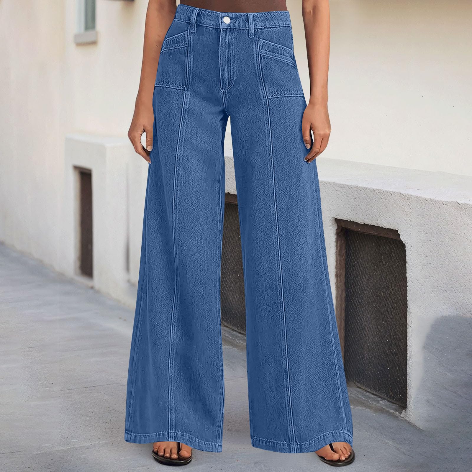 Vaqueros Mujer Rectos,Tiro Alto Pantalones Vaqueros Piernas Anchas Cómodos con Cintura Alta Pantalon Denim Holgado con Bolsillos para Uso Diario y Ocio Classico Comodos Wide Leg Jeans