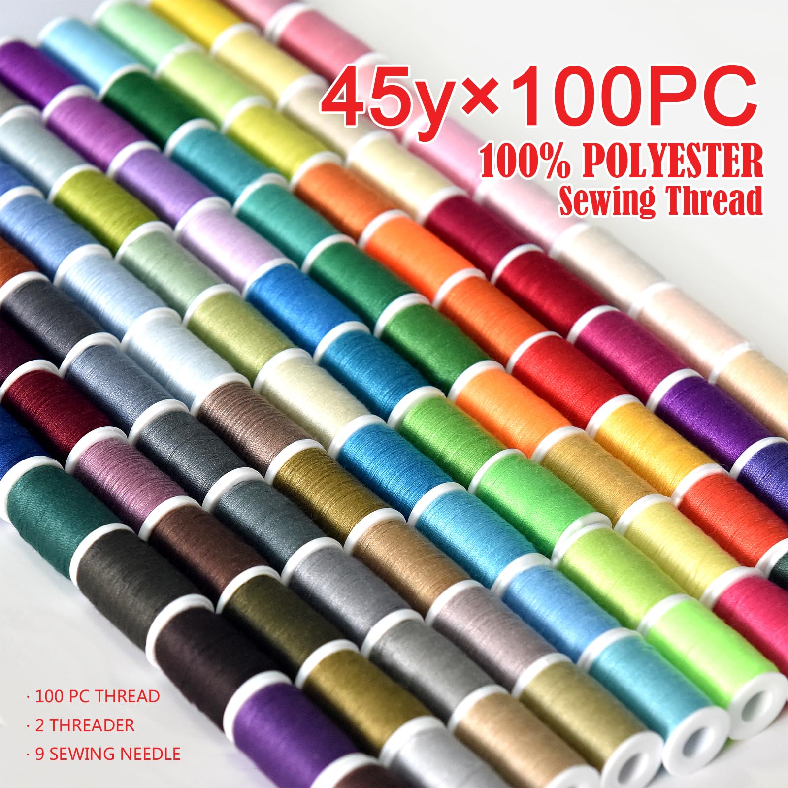 Nähset, 100 Farben, handliches Polyestergarn, je 50 m
