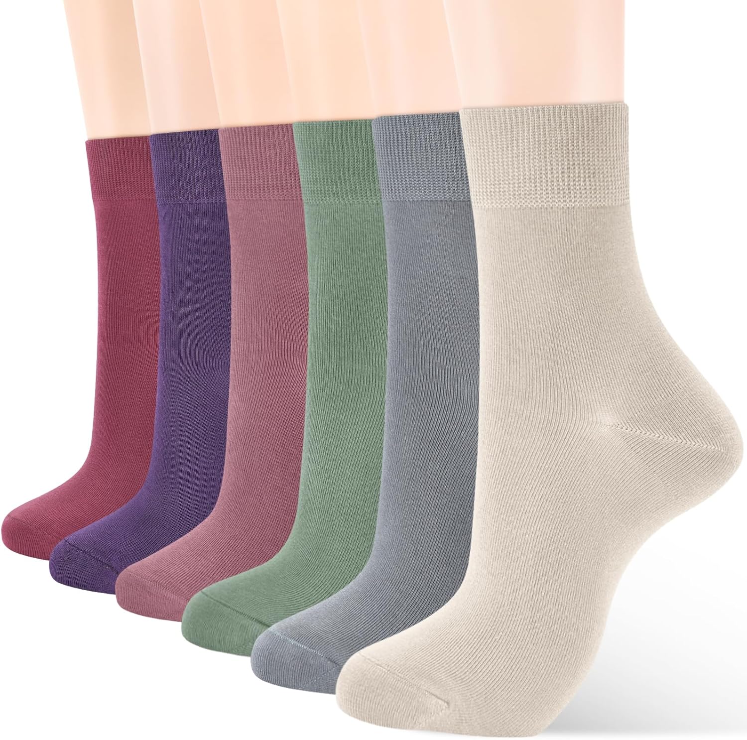 ATBITER Women's Thin Cotton Crew Socks - Soft Above Ankle Bootie Casual Dress Socks 6-Pairs