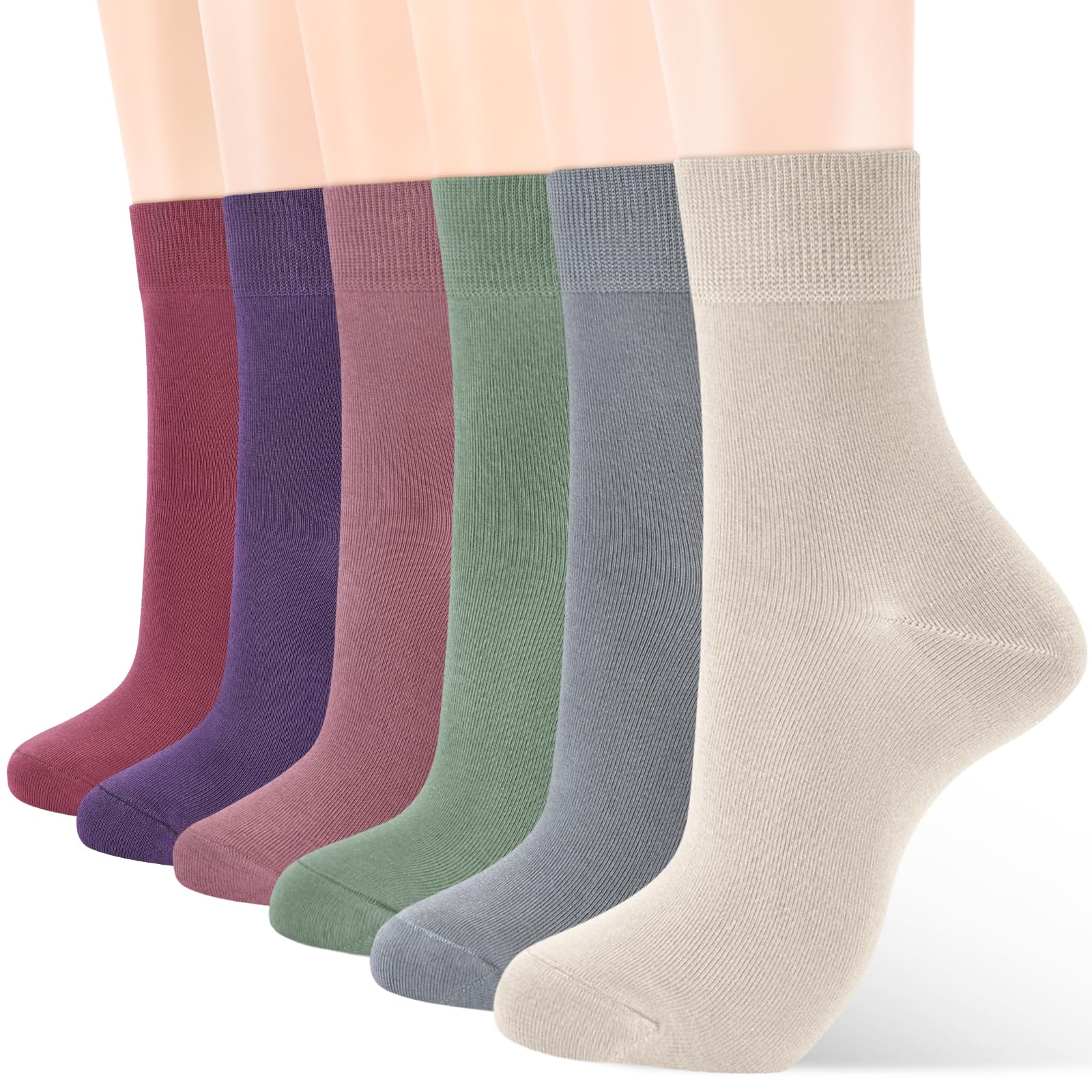 ATBITER Women Thin Cotton Socks, Soft Cotton Bootie Socks Women Above Ankle Crew Socks (6-Pairs With gift box), 6 Pairs Cute Colors, 9-12