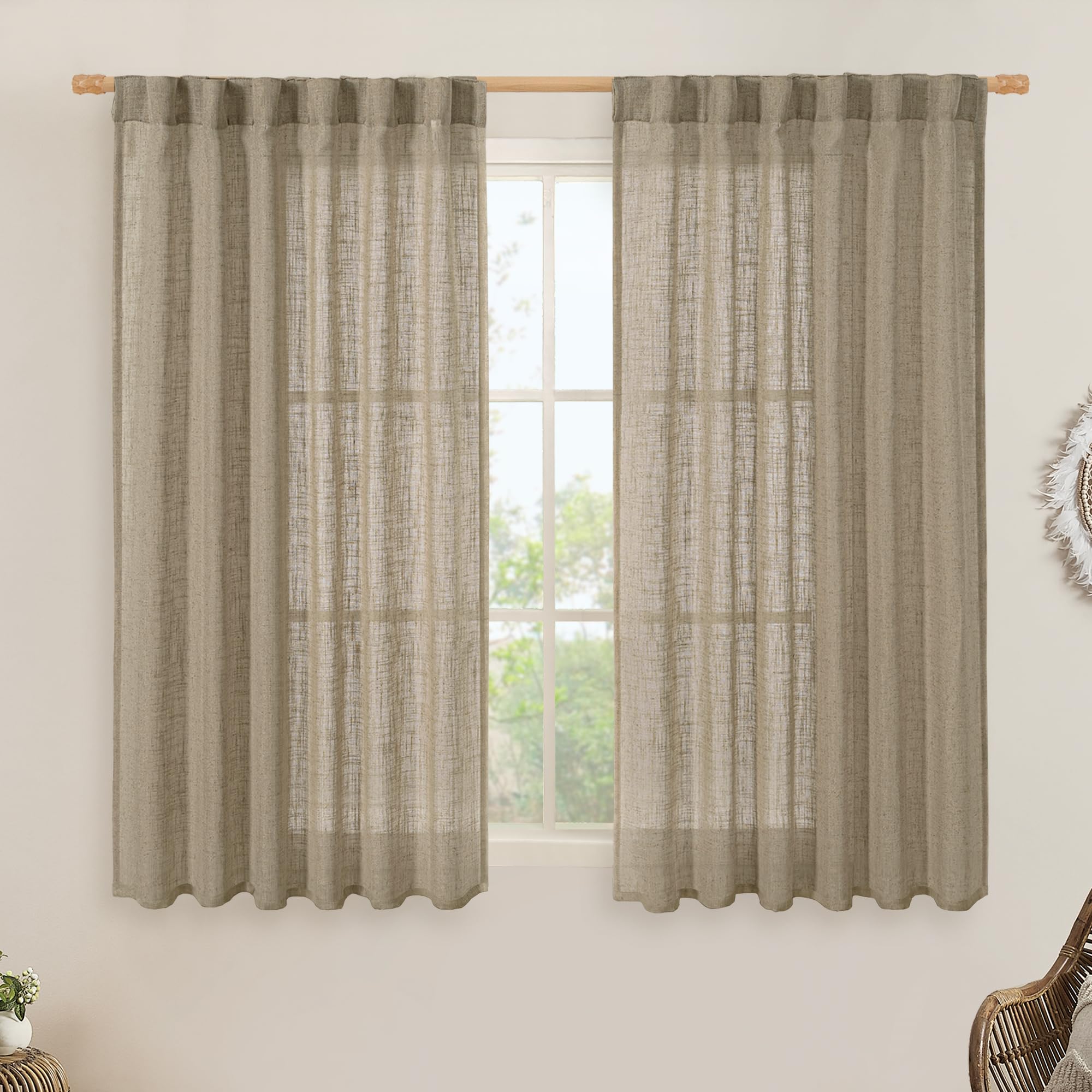LAMIT Taupe Linen Curtains 54 Inch Length 2 Panels, Light Filtering Panels Back Tab and Rod Pocket Country Decor Drapes for Bathroom/Window/Bedroom, 52 x 54 Inch โ image 1