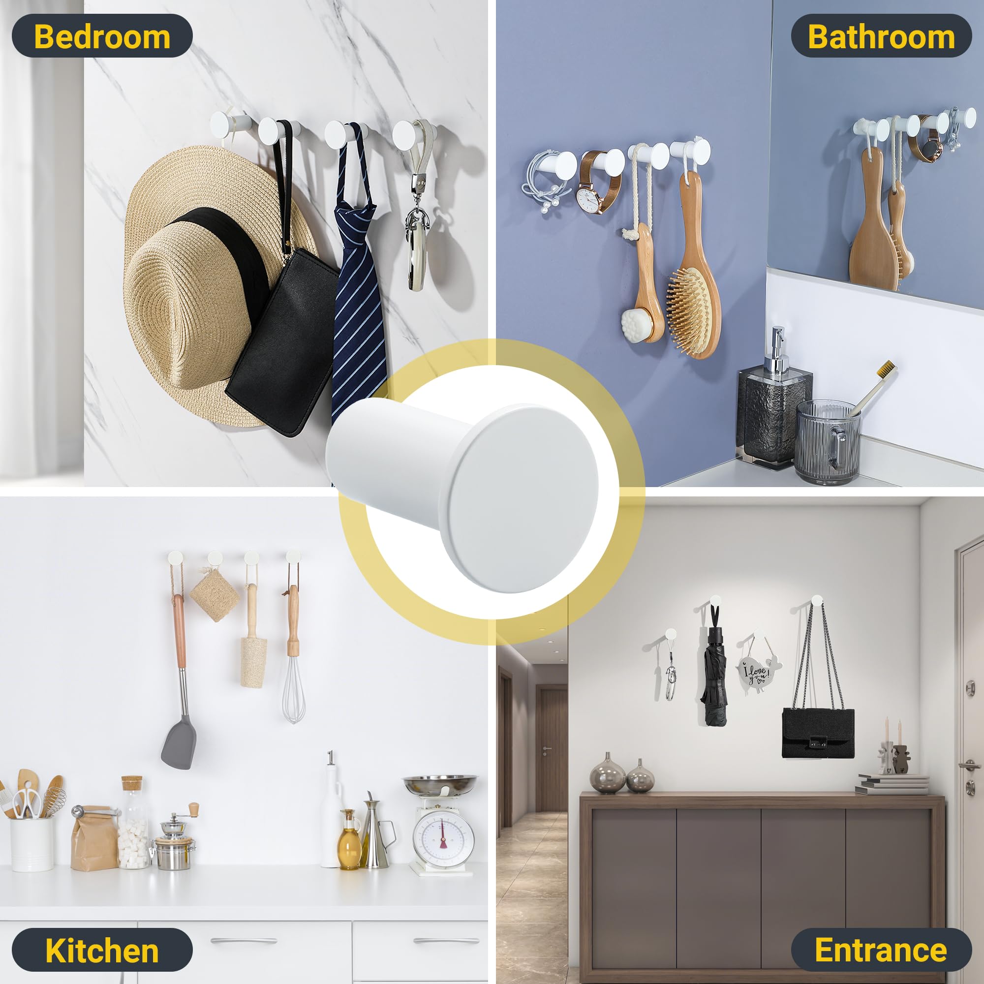 SAYAYO Coat Hooks Wall Mounted 4PCS White Door Hooks for Hanging Towels Wall Hook SUS304 Stainless Steel Heavy Duty for Bathroom Home to Hang Clothes Keys - Image 4