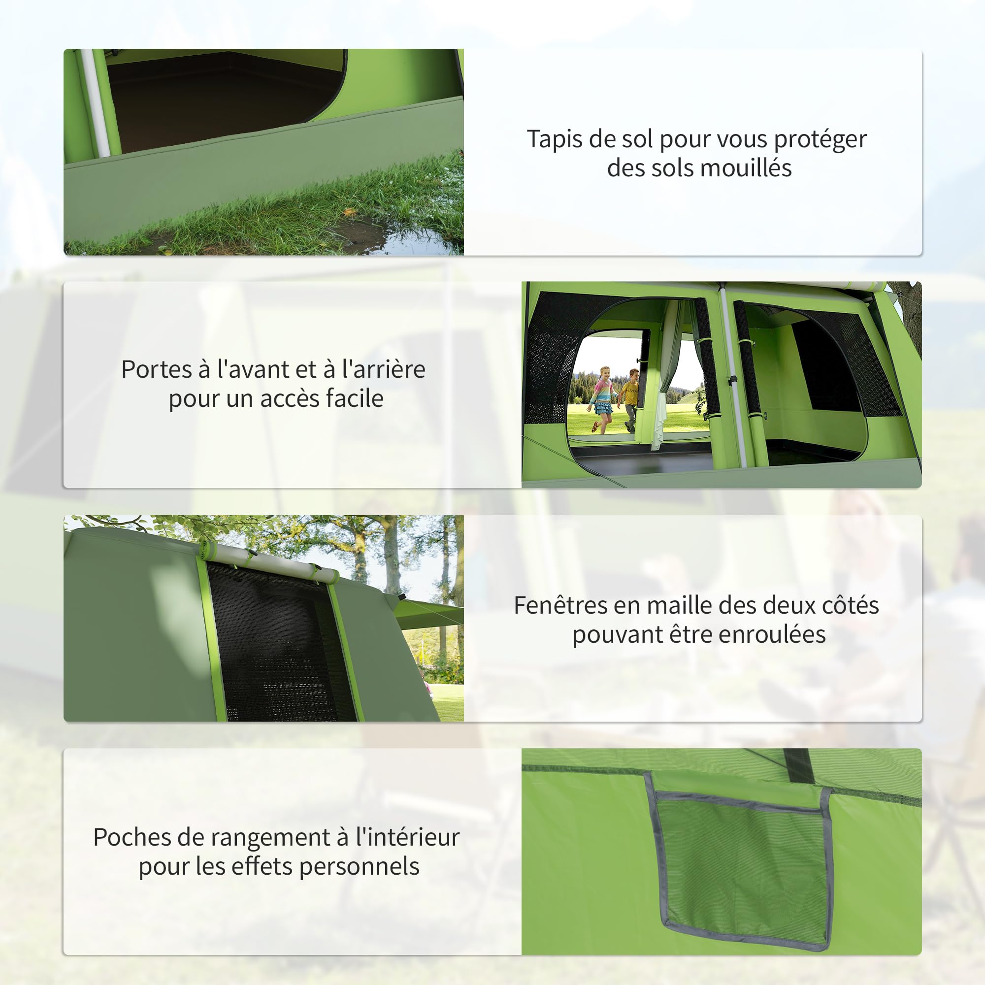 Outsunny Tente de Camping avec Porche pour 4 Personnes, Tente familiale légère Portable Facile à Installer, Sac de Transport et Crochet Inclus, pour Voyage randonnée, 405 x 305 x 225 cm, Vert