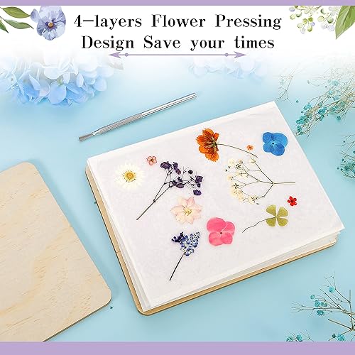 Miniatura 6 de Auihiay Kit de prensa de flores con instrucciones (idioma español no garantizado), 4 capas de 6.3 x 8.3 pulgadas, kit de prensa de flores de madera