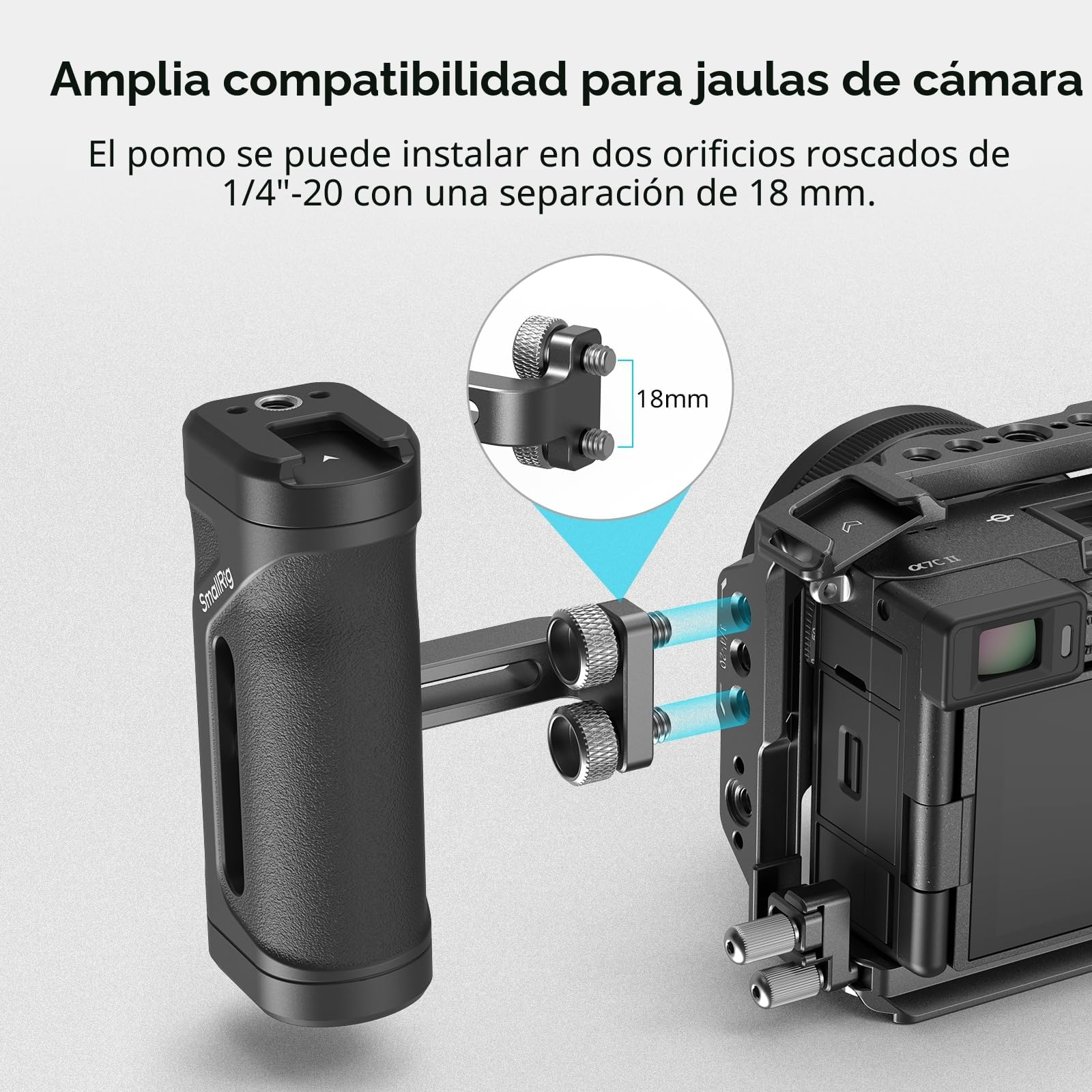 SMALLRIG Mini Manija Lateral para Orificios Roscados de 1/4"-20, Manija Portátil para Cámara para Mano Izquierda o Derecha, Cámara con Zapata Fría Incorporada y Orificio Roscado - 4755