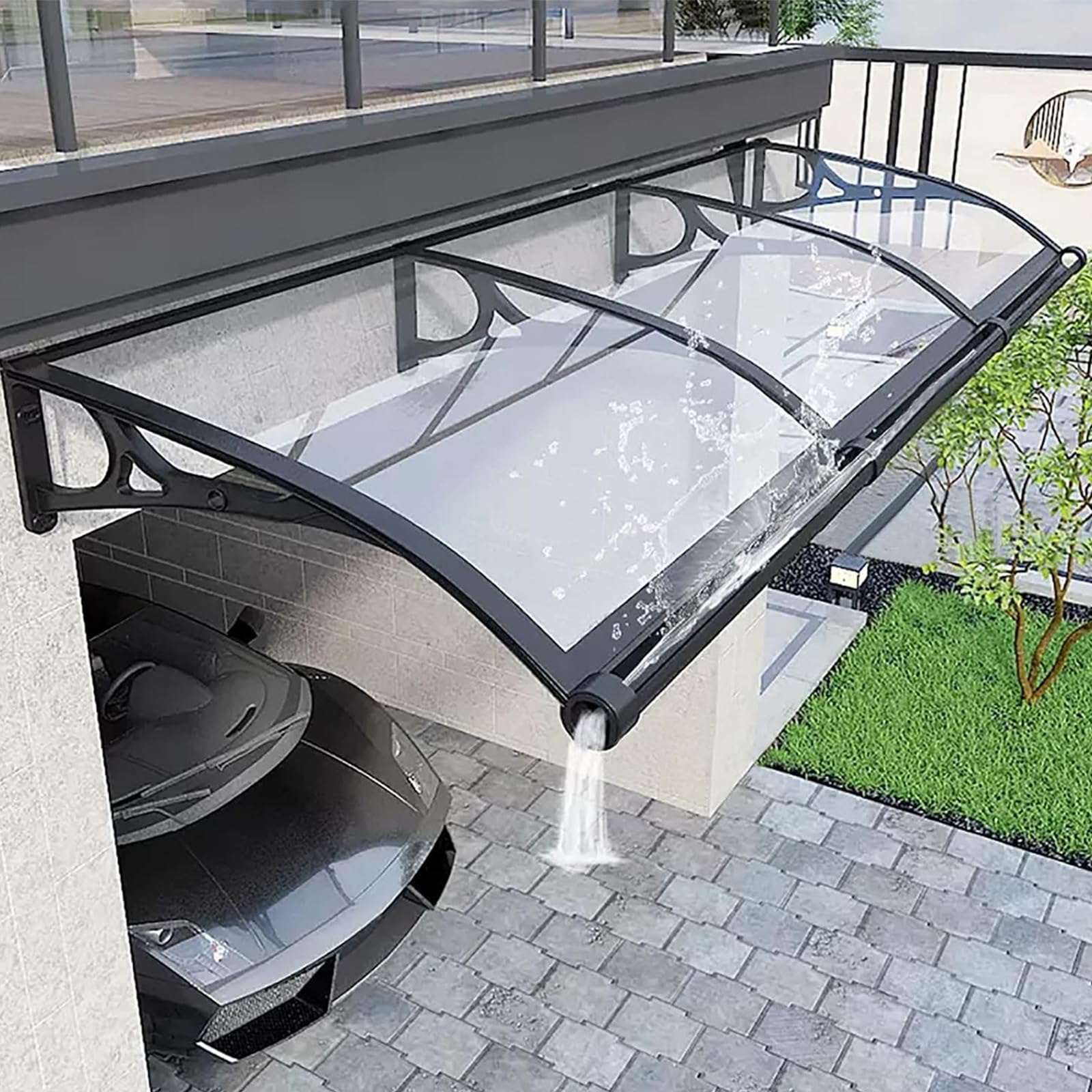 Zewnętrzna markiza drzwiowa, poliwęglan Überdachung Haustür, wspornik ze stopu aluminium, do ganku wejściowego na balkon (60x240 cm/23,6x94,4 cala)