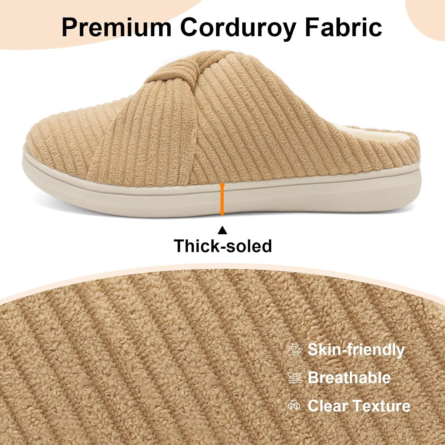 LeIsfIt Slippers for Women Wide Memory Foam House Slippers Corduroy Slip on Bedroom Slipper Non-slip Warm House Shoes Indoor and Outdoor - Image 7