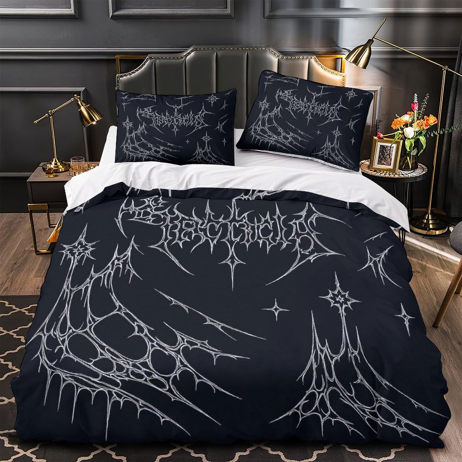 Lettres gothiques housse de couette 140x200 microfibre dark fantasy lit 1 personne