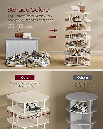 Miniatura 4 de VASAGLE Zapatero de 7 niveles, torre giratoria para zapatos, organizador de armario de zapatos, estante para zapatos, 28-35 pares, 23.6 x 23.6 x
