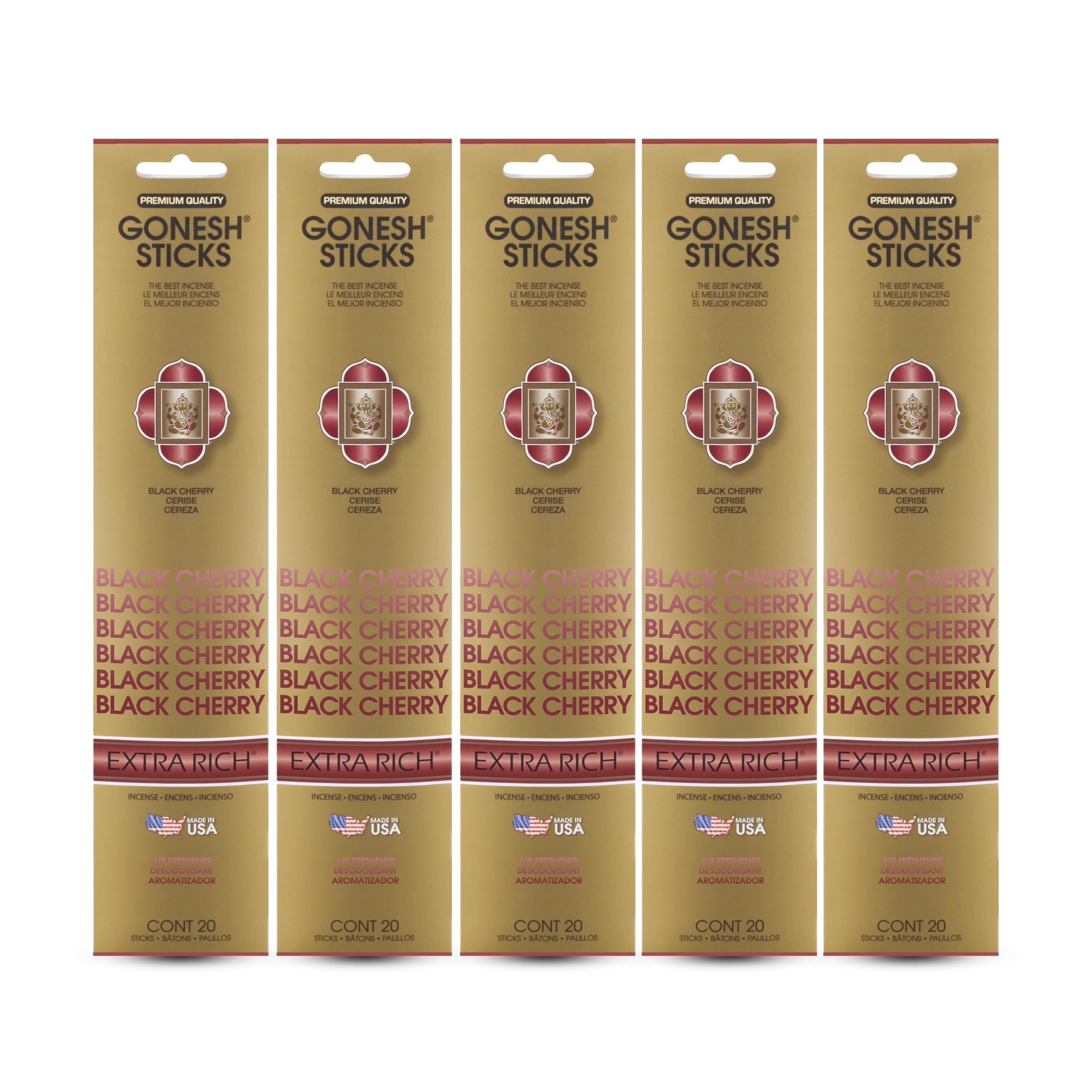 Gonesh Incense Sticks Extra Rich Collection - Black Cherry 5 Packs (100 Total)