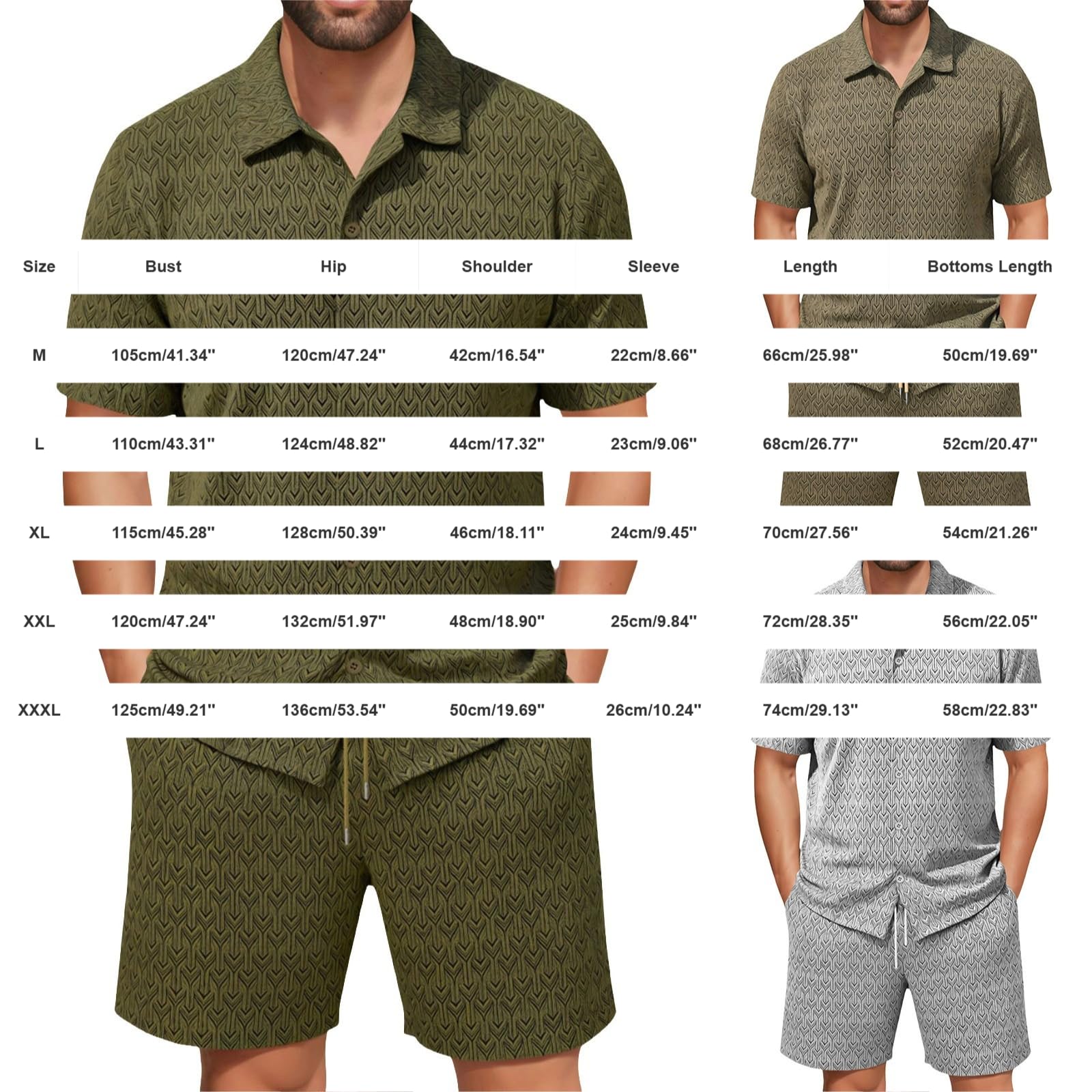 Tuta estiva da uomo, 2 pezzi, traspirante, con bottoni, con pantaloncini, leggera, per il tempo libero, con colletto a risvolto, due pezzi, in jacquard, da spiaggia