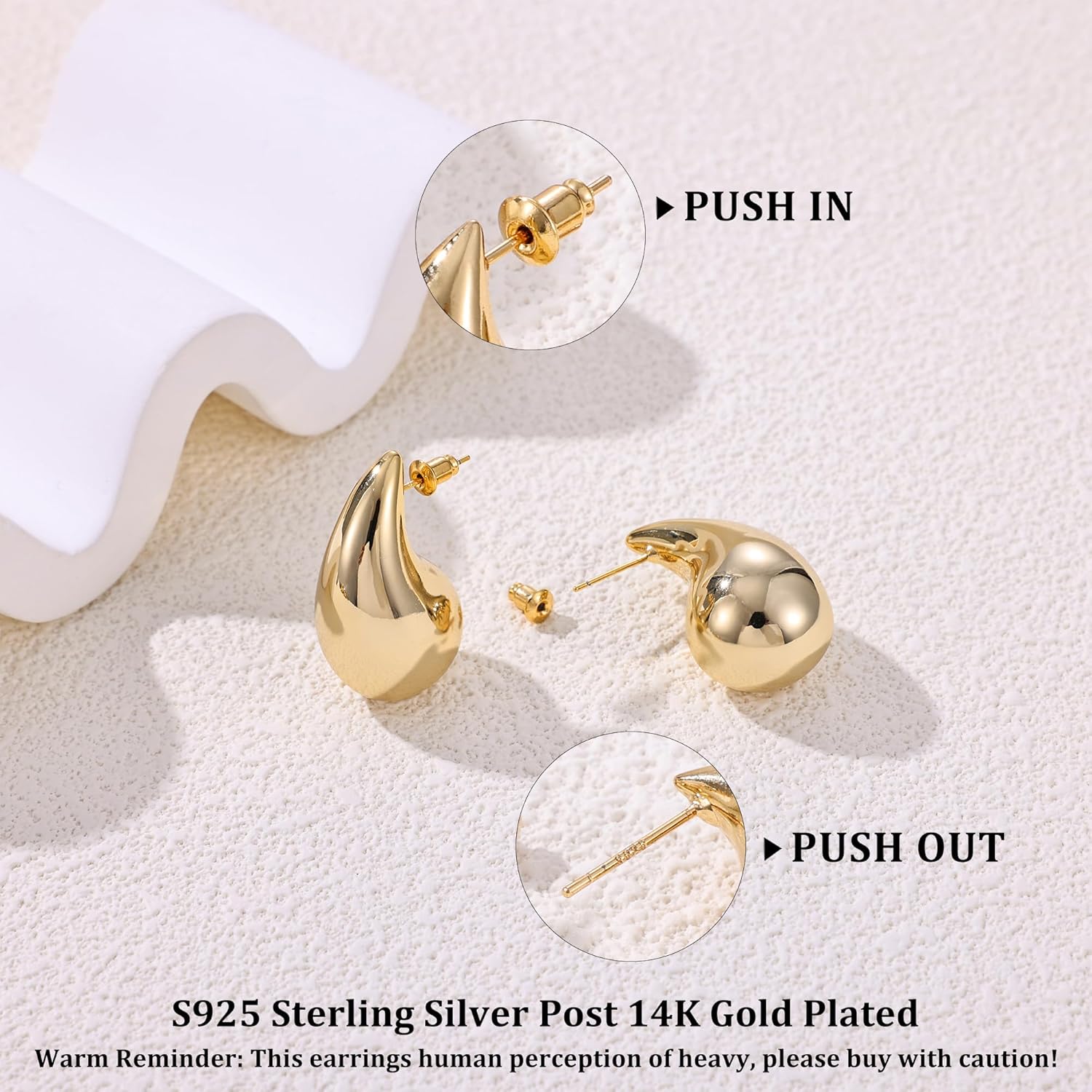 Gacimy Teardrop Earrings Dupes for Women 14K Gold Plated, Chunky Drop Earrings for Women with 925 Sterling Silver Post - Image 9