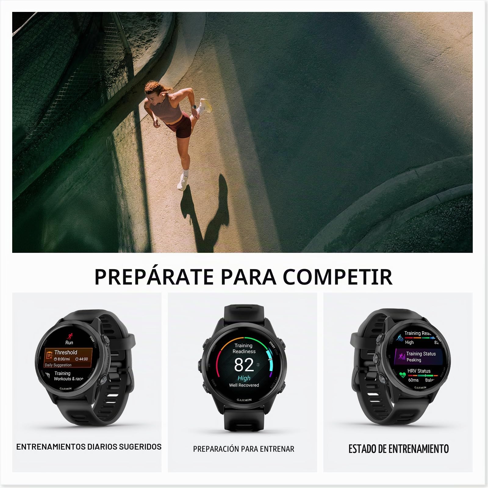 Garmin® Forerunner® 570, 42 mm, Reloj Inteligente avanzado GPS para Correr y triatlón, Pantalla AMOLED, características de Entrenamiento y recuperación, Aluminio Gris Pizarra con Correa Negra | Reloj inteligente GPS avanzado más pequeño para correr y tria