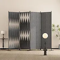 Biombo 4 Folhas, Biombo Divisor de Ambiente de Sala, 2,40m x 1,80m, Minimalista e Elegante, Estrutura Metálica, Adequado para Salas de Estar, Quartos e Escritórios