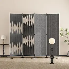 Biombo 4 Folhas, Biombo Divisor de Ambiente de Sala, 2,40m x 1,80m, Minimalista e Elegante, Estrutura Metálica, Adequado para Salas de Estar, Quartos e Escritórios
