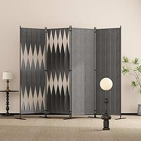 Biombo 4 Folhas, Biombo Divisor de Ambiente de Sala, 2,40m x 1,80m, Minimalista e Elegante, Estrutura Metálica, Adequado para Salas de Estar, Quartos e Escritórios