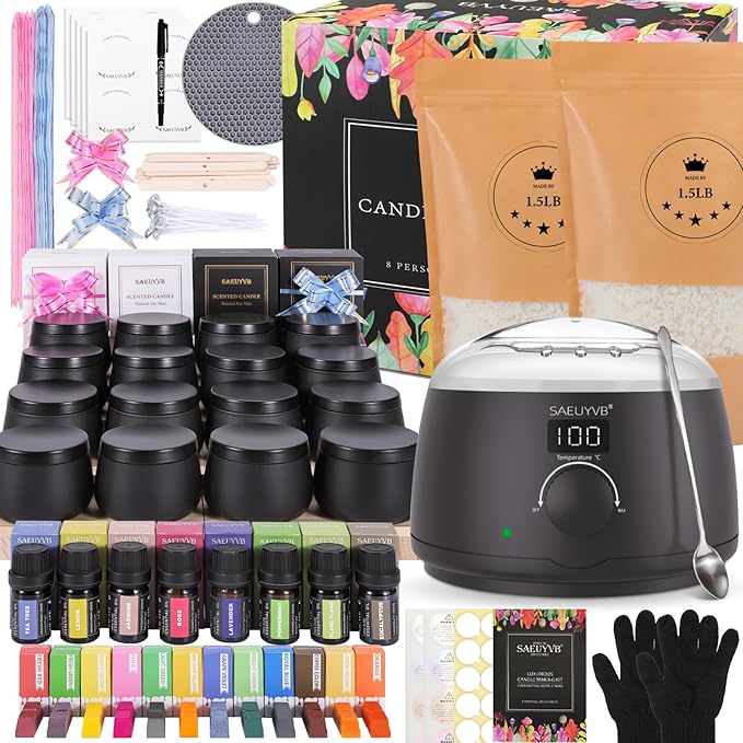 SAEUYVB Candle Making Kit for Adults with Hot Plate, DIY Starter Soy Candle Making Supplies/Kit - Perfect as Home Decorations(Black)