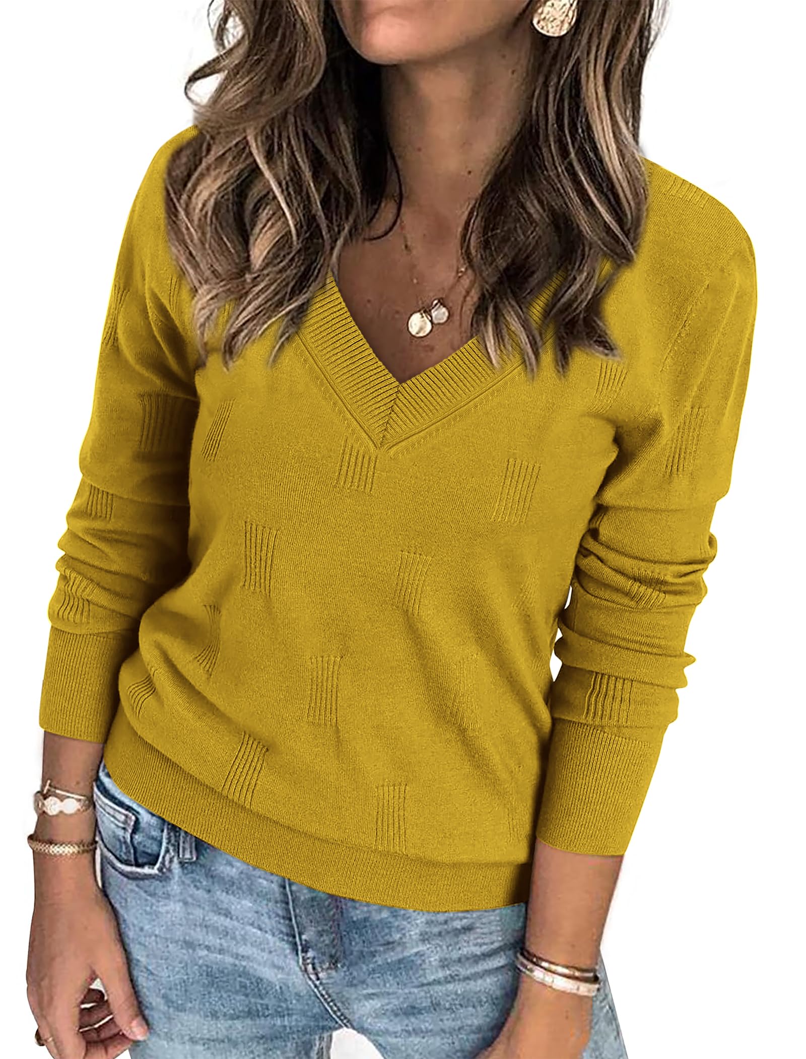 ATHMILE Womens Fall Tops 2026 Fashion Trendy Pullover Sweater V Neck Long Sleeve Shirt Knit Blouse Clothes Outfits