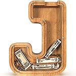 Piggy Bank for Kids Boys Girls, Large Personalized Wooden Letter Piggy Bank with Cut-Out Design, Alphabet Letter Coin Banks, Money Savings Box, Wooden Bank for Kids Creative Gift for Real-Money(J)