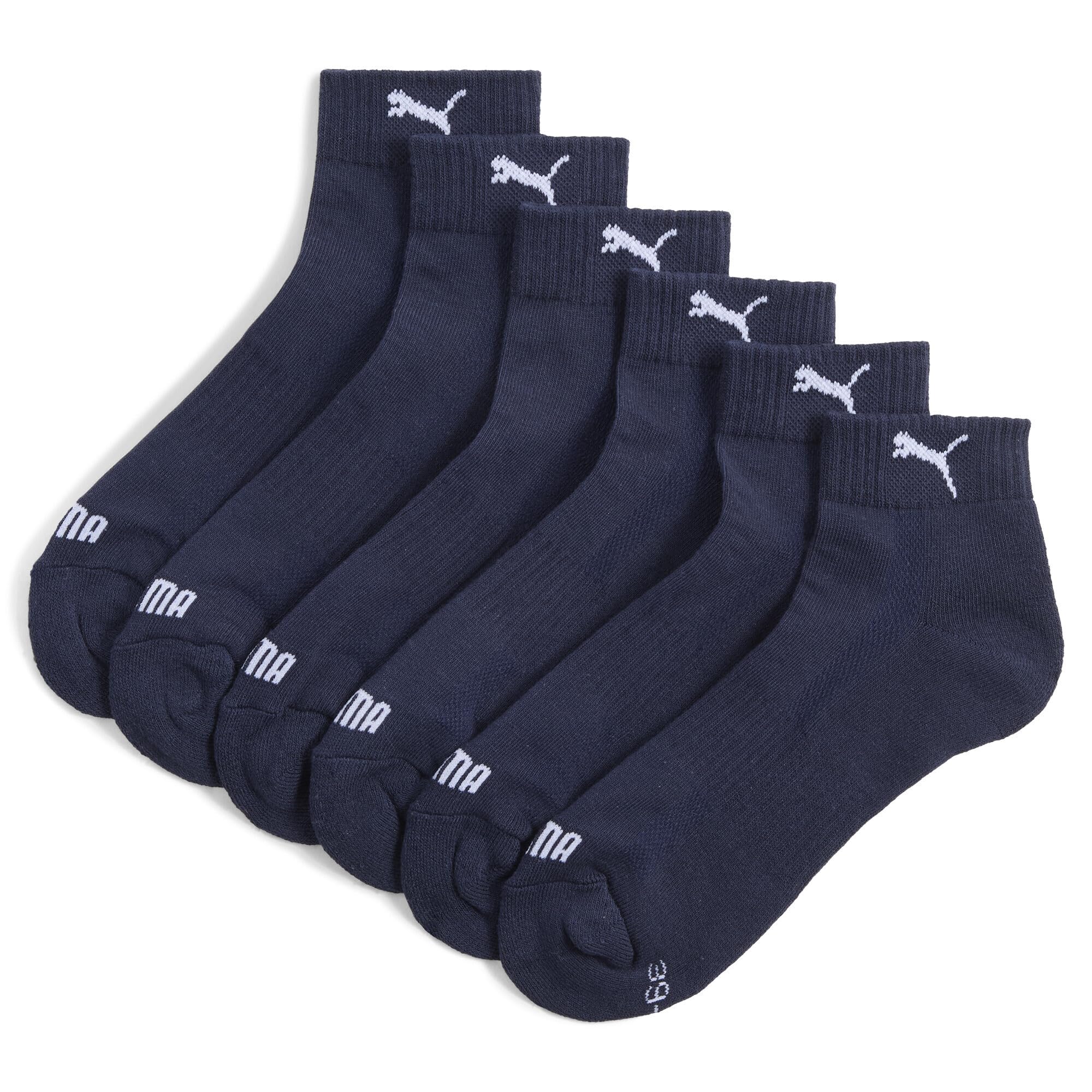 PUMA Unisex Cushioned Quarter Socks (3 Pair Pack) Navy, UK 6-8