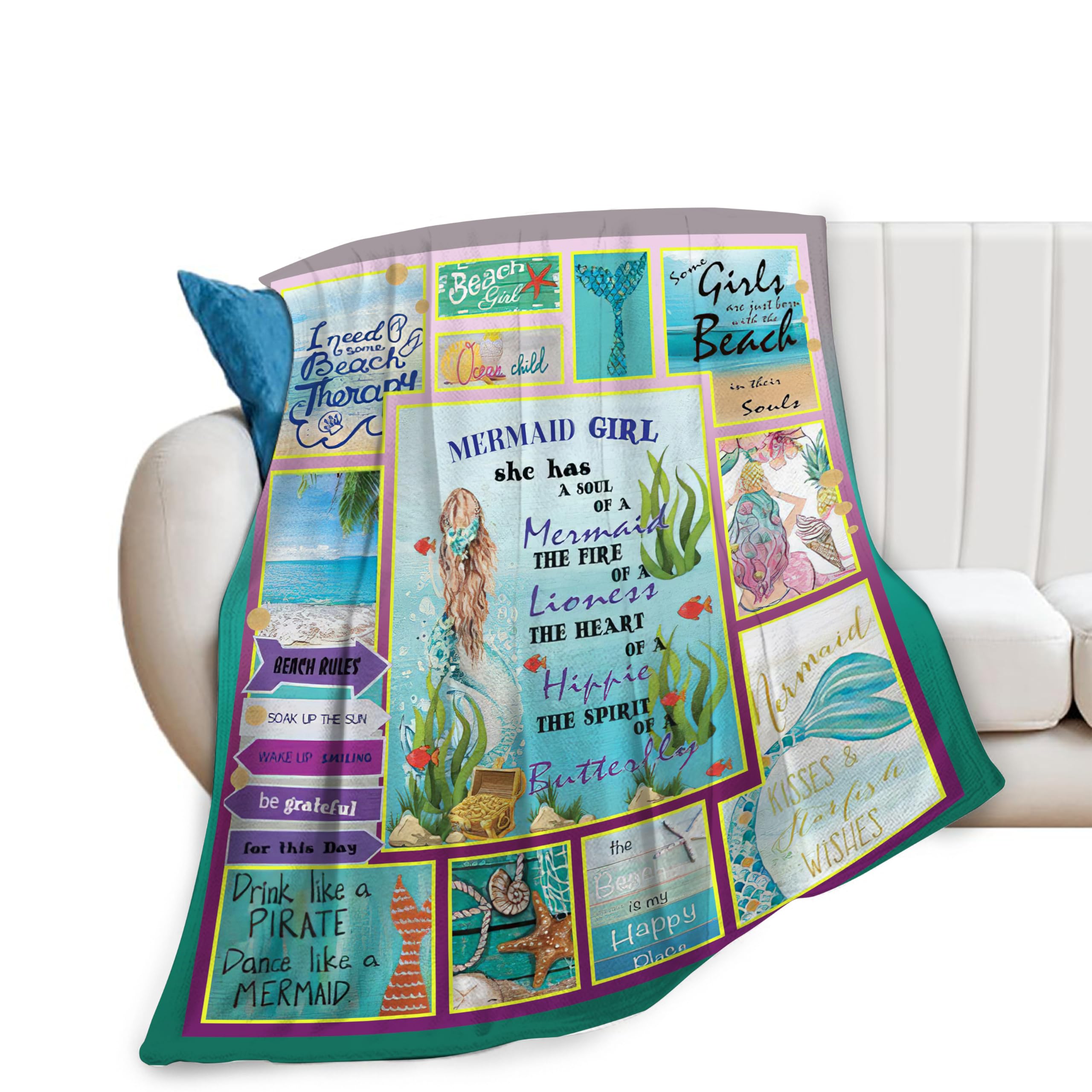 Mermaid Throw Blankets - Soft Cozy Fleece Plush Warm Flannel Bedding - Gifts for Mermaid Lovers, Girls, Kids, Adults - Couch, Travel - 50"X60"