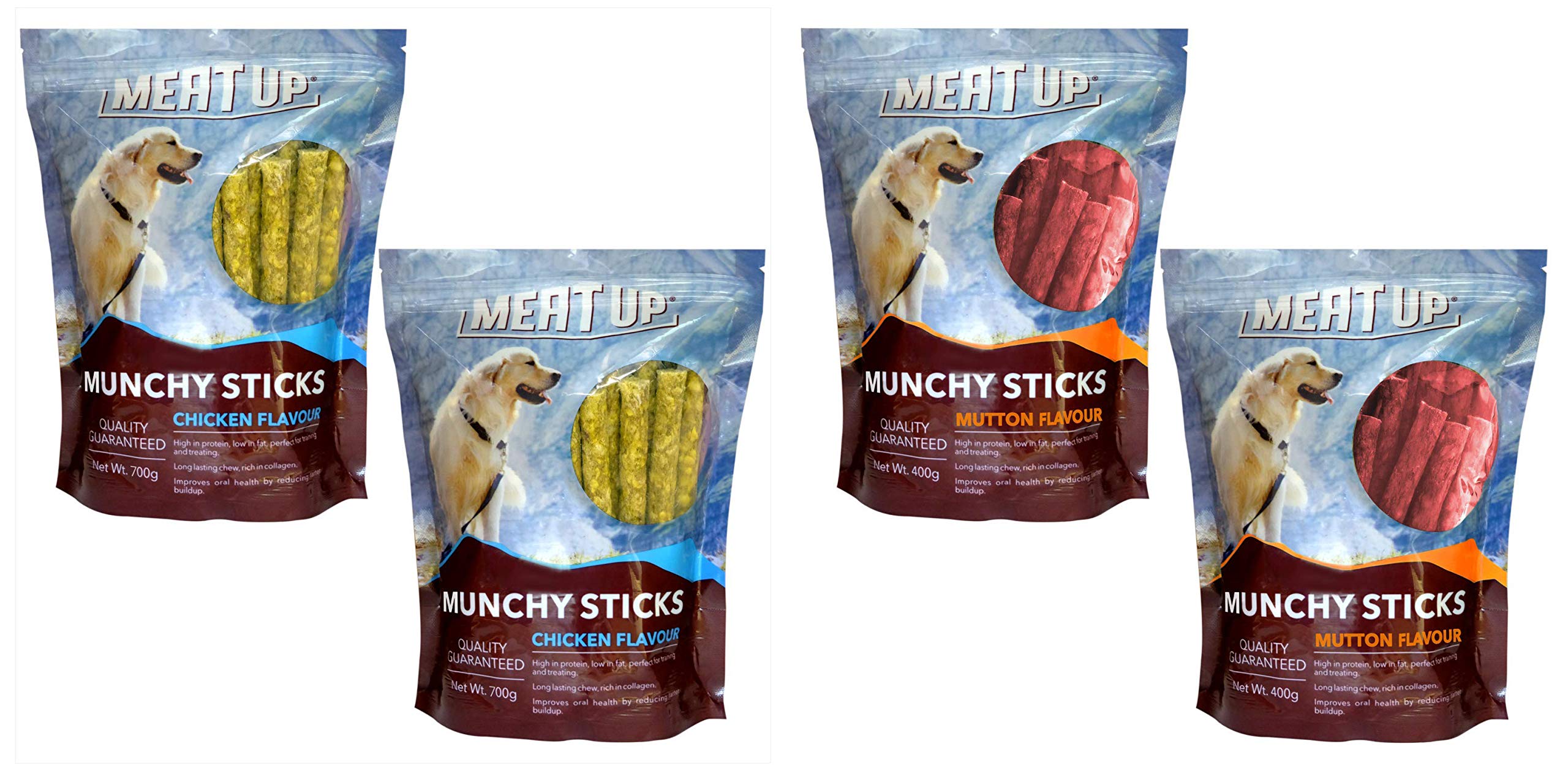 Meat Up Munchy Sticks, Mutton Flavour, Dog Treats, 400 g (Buy 1 Get 1 Free) & Munchy Sticks, Chicken Flavour, Dog Treats, 700 g (Buy 1 Get 1 Free), 700 g