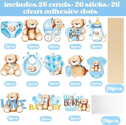 Miniatura 4 de 26 piezas de oso de peluche para baby shower, centro de mesa con texto en inglés "We Can Bearly Wait", decoración de baby shower, suministros de