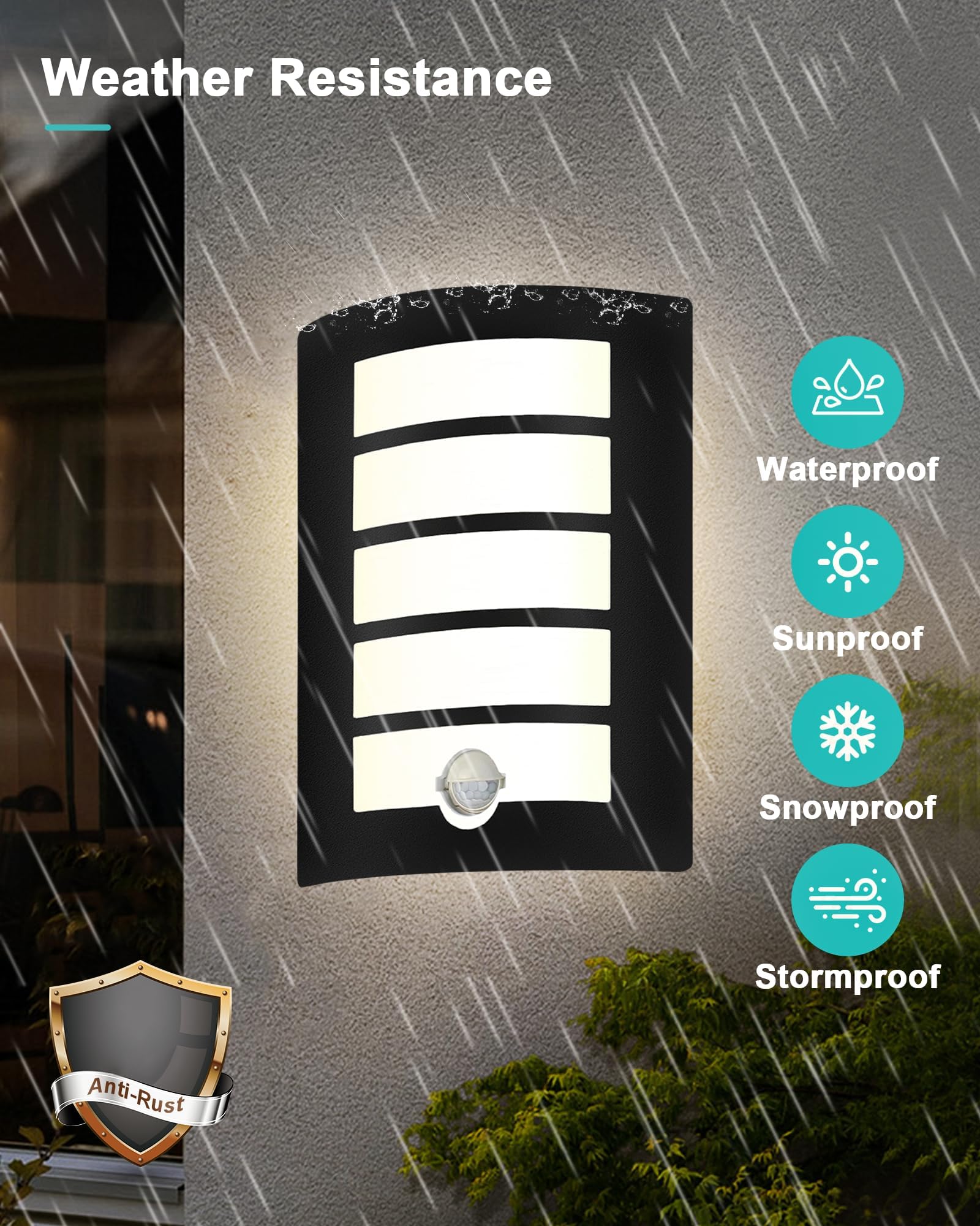 HiBay Outside Light with Sensor Mains Powered Pir Outdoor Wall Lights Black Stainless Steel Wall Sconce Lamp IP44 Waterproof E27 External Lamps for Front Door Porch Patio Yard Without Bulb - Image 4