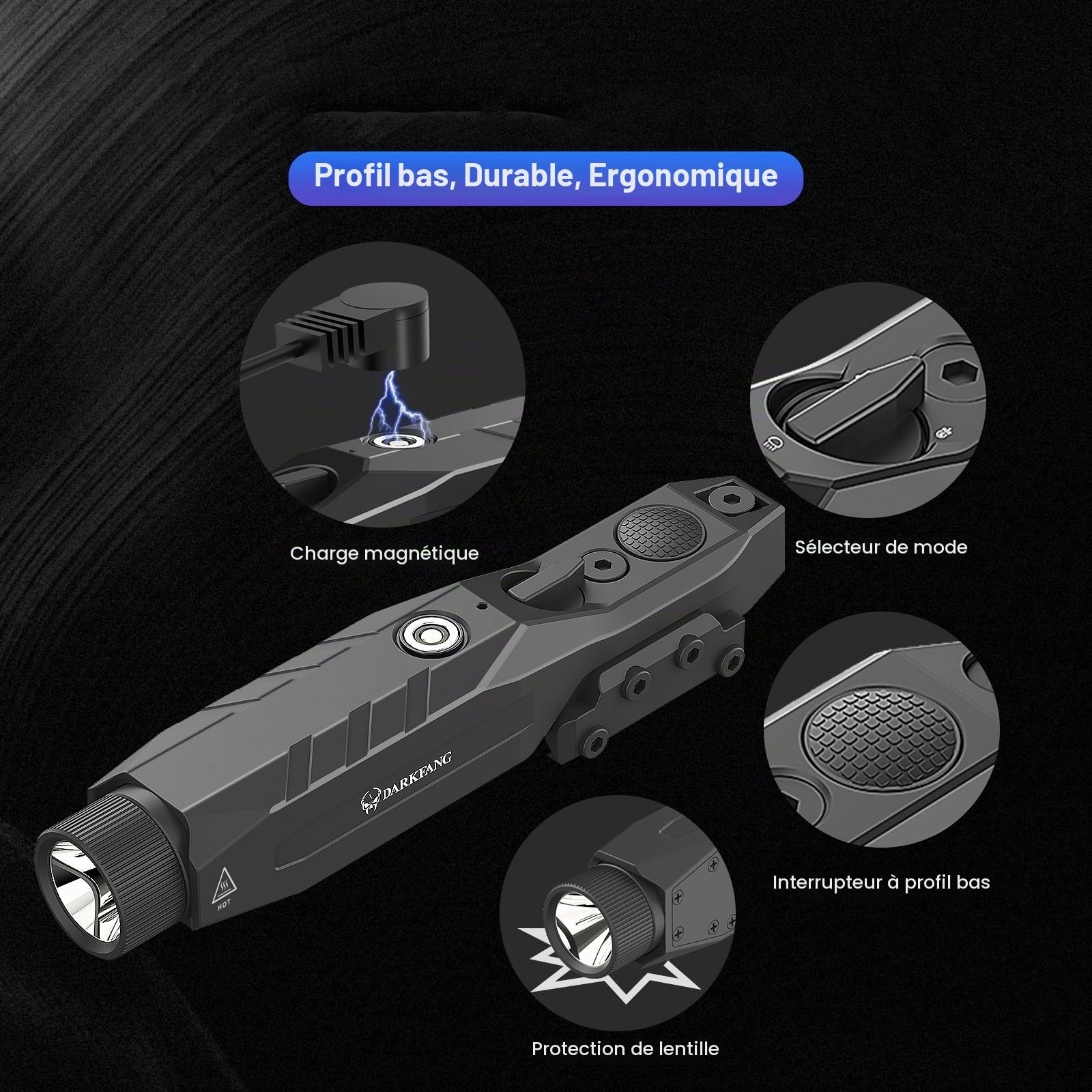 DARKFANG Lampe Tactique de 1450 lumens avec télécommande pour Picatinny et M-Rails
