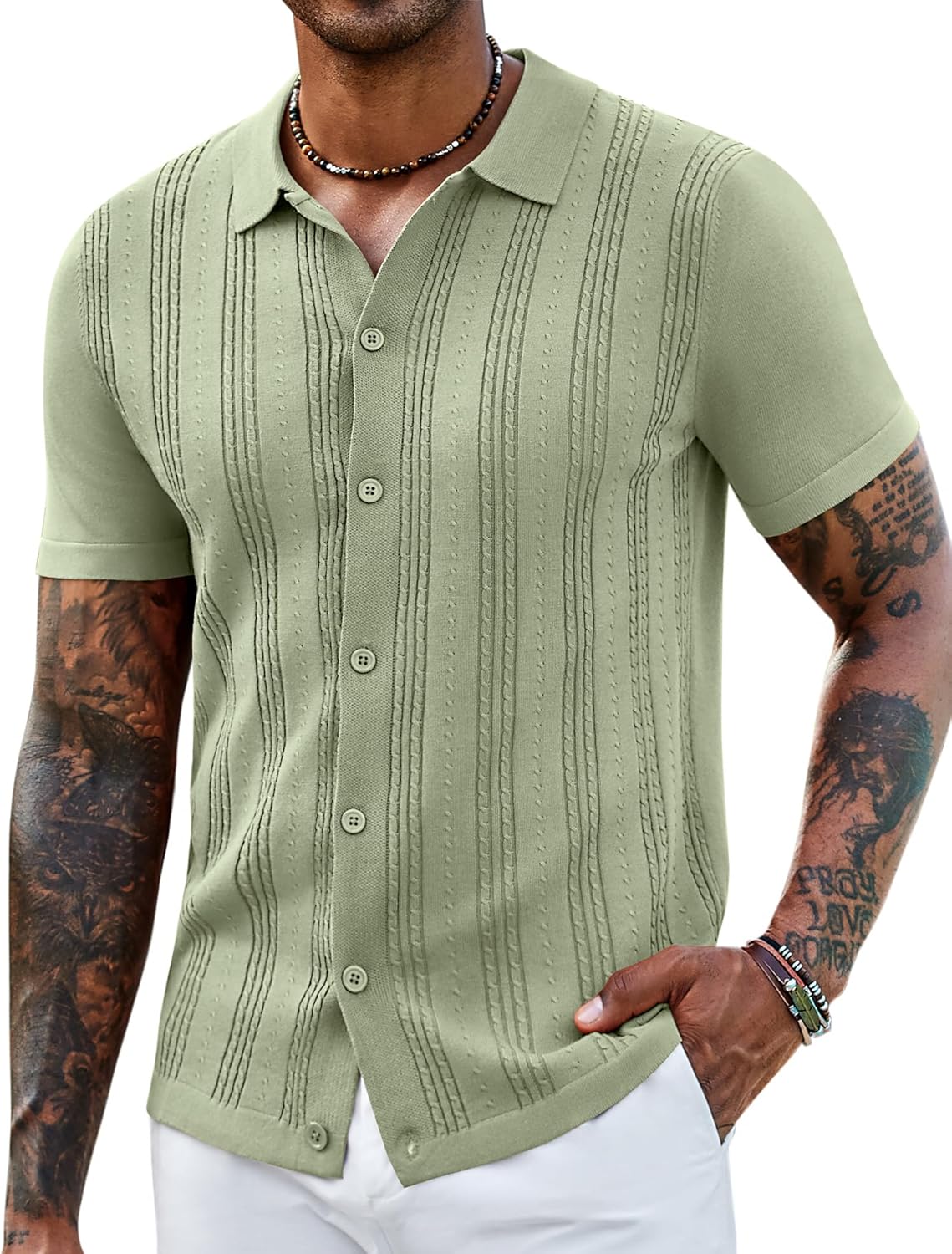 COOFANDY Men's Knit Shirts Short Sleeve Casual Button Down Polo Shirt Summer Beach Vacation Shirts