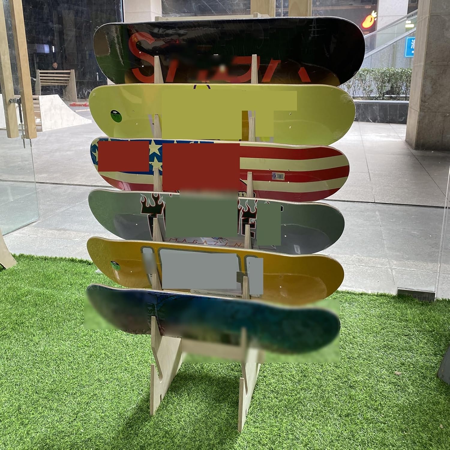 3/7-Tier Snowboard Storage Rack,Freestanding Surfboard Storage Organizer Hanger,Wooden Display Rack,30kg Load Capacity,Clip Splicing Installation