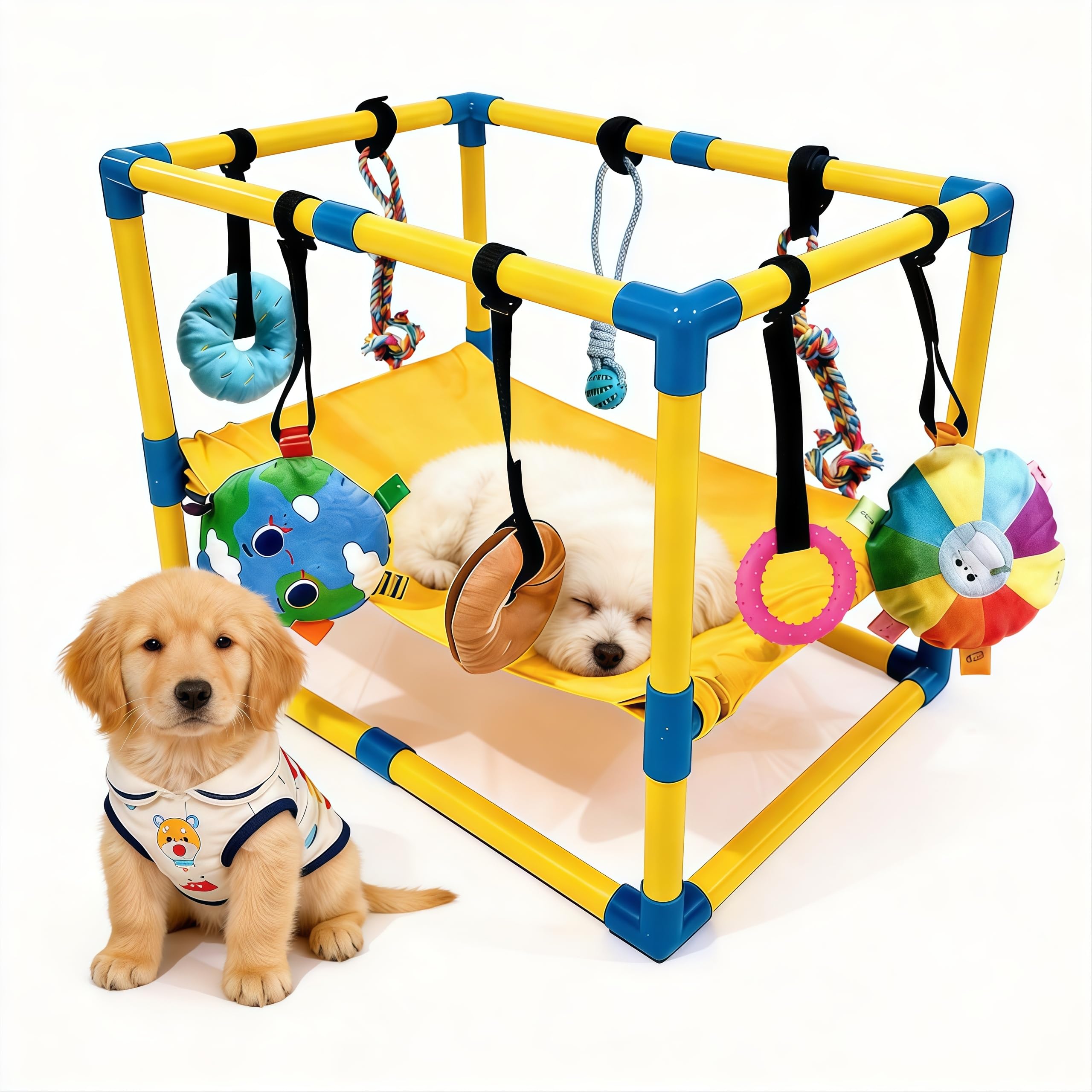 Palestra per Cani, Stanza Giochi per Cucciolo 60 x 40 x 40 cm con Amaca e Giocattoli Sospesi Sala Giocattolo per Cucciolo con Giochi per Cani per Promuovere L'esercizio e la Stimolazione Mentale