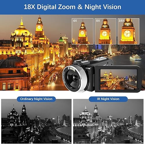 Miniatura 4 de Videocámara de video, 4K 48MP 60FPS IR visión nocturna Vlogging Cámara 18X Zoom WiFi Cámara digital YouTube Grabadora Cámara con tarjeta SD de 32
