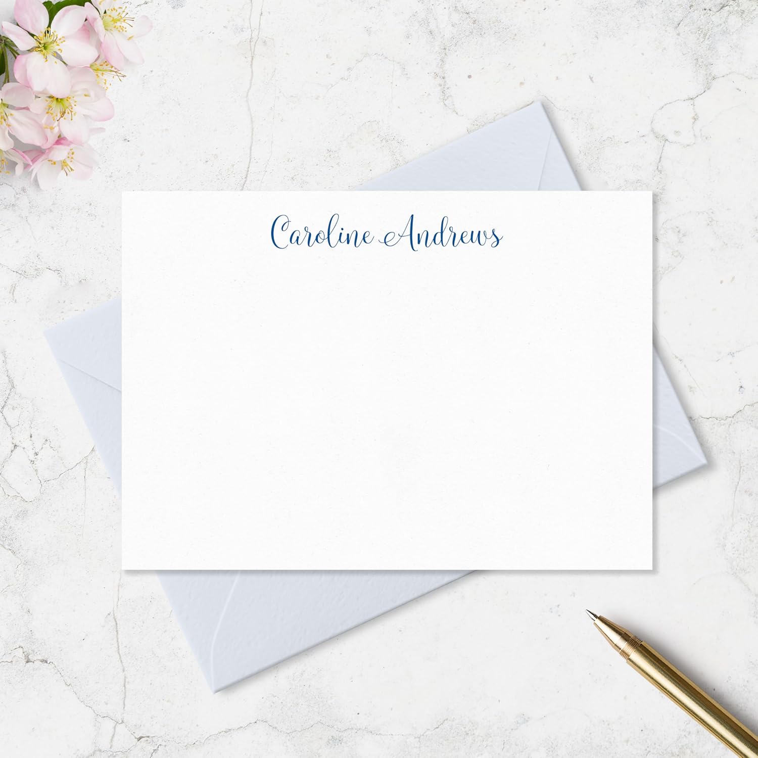 Fairmont & Grove Personalized Note Cards and Envelope Stationery Set for Women - Flat Notecard Stationary Set with Name in Script Font, Custom Thank You Cards (Capitalized Letters, A7)