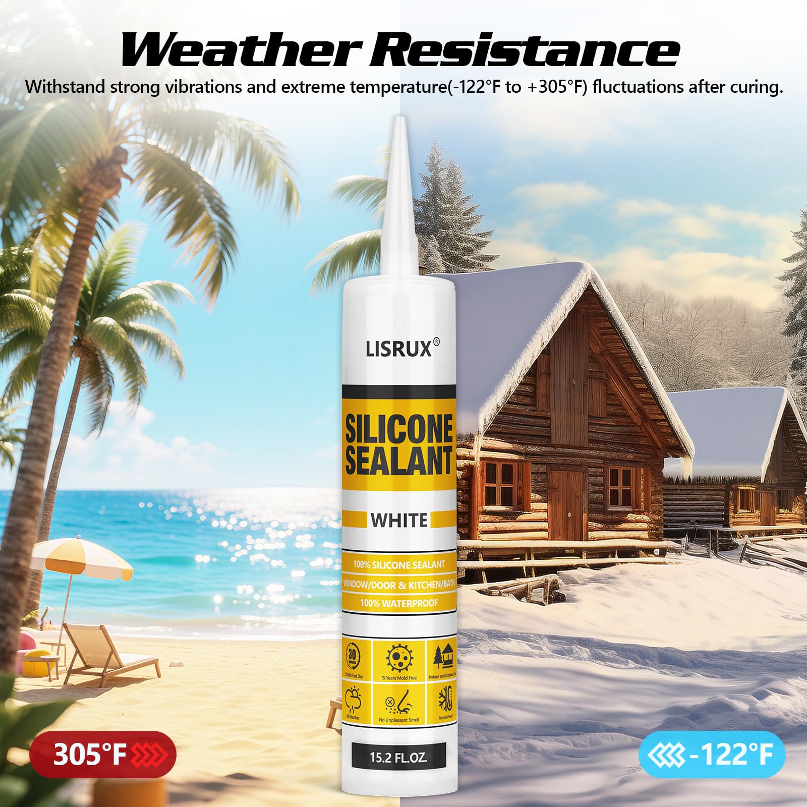 LISRUX Silicone Caulk - Waterproof Window & Door Sealant -9 LISRUX Silicone Caulk - Waterproof Window & Door Sealant -9