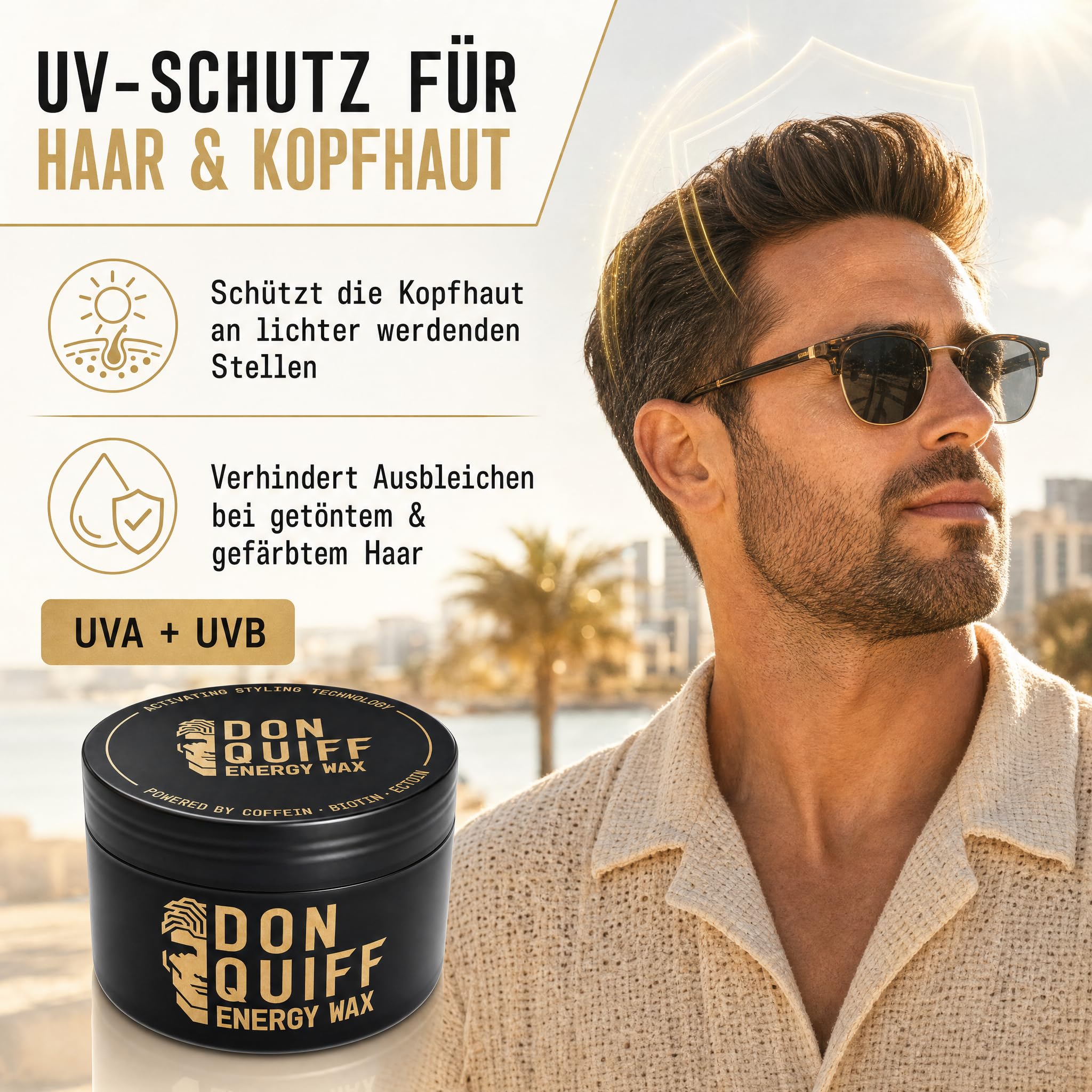 Don Quiff Energy Set – Energy Oil 50 ml + Energy Wax 80 ml – Kopfhautpflege für volleres Haar und Styling mit starkem Halt & mattem Finish – Rosmarinöl, Koffein & Biotin – Made in Germany