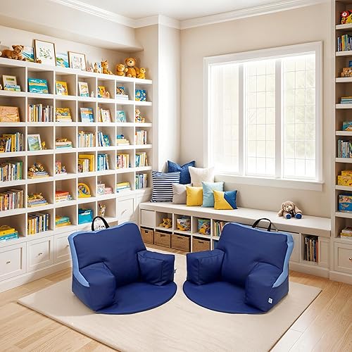 Miniatura 5 de Factory Direct Partners 12367-NVPB SoftScape Relax-N-Read - Puf con respaldo de apoyo, bolsillos de almacenamiento y almohadilla de espuma de 12