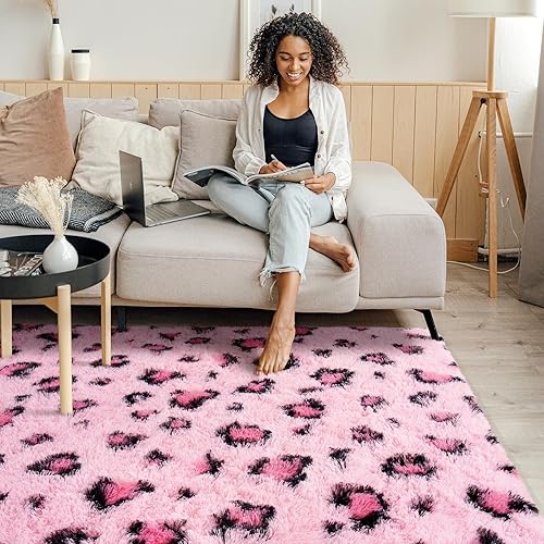 Miniatura 2 de Amearea Alfombra de área esponjosa, alfombra moderna con estampado de leopardo, decoración del hogar para dormitorio, suave y cómoda alfombra de