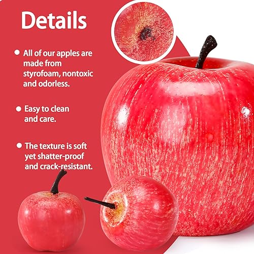 Miniatura 3 de BigOtters Manzanas rojas artificiales, 30 manzanas rojas falsas, simulación realista para el hogar, casa, cocina, mesa, cesta, fotografía,