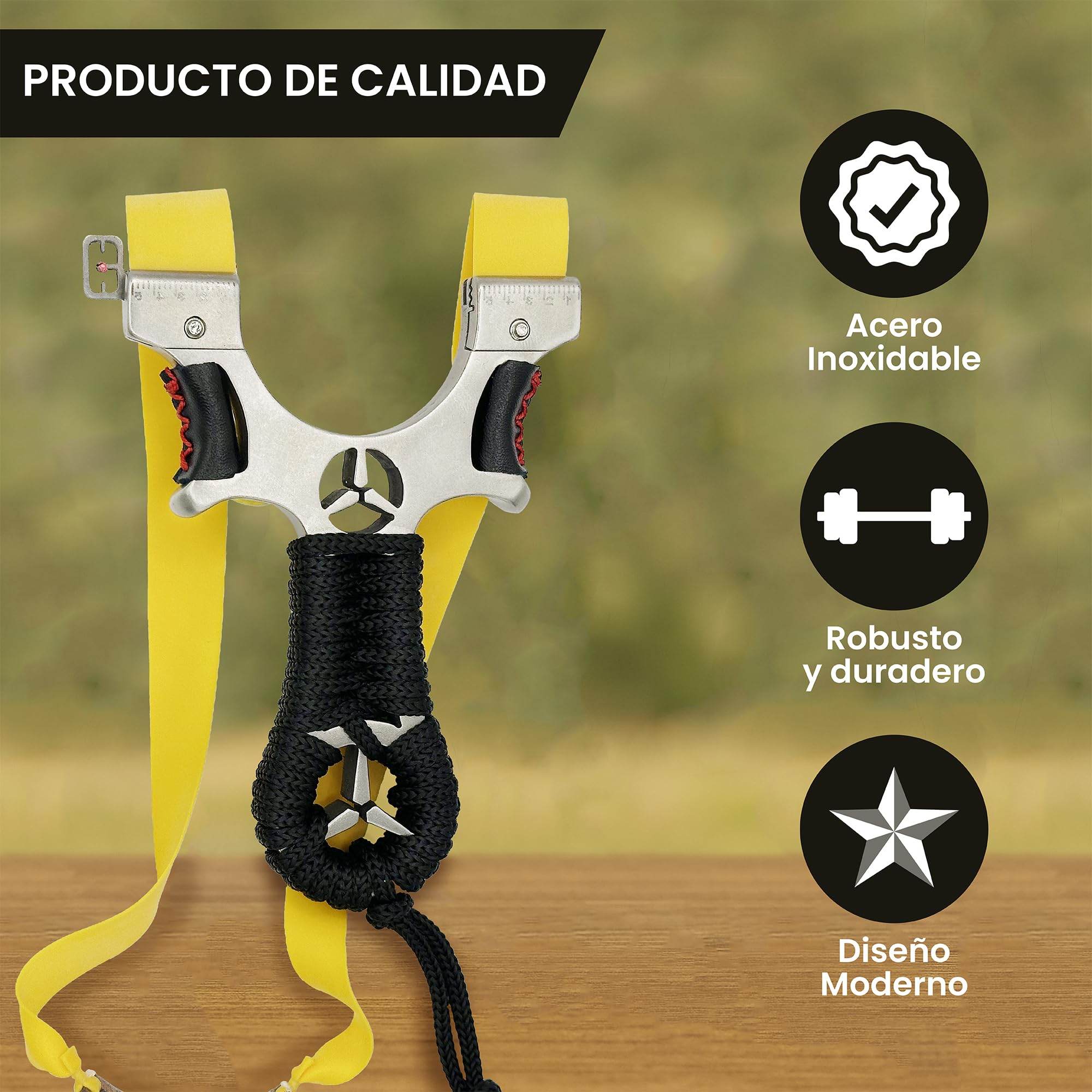 Genérico GARBEST - Tirachinas Clásico de Acero | Tirachinas con Estuche, 100 Gramos Munición Arcilla Biodegradable y Gomas de Repuesto | Pack Regalo