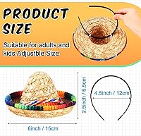 Vista 2 de Libima 18 sombreros mexicanos para fiesta, decoraciones de fiesta mexicana a granel para niños y adultos, diadema de paja de tela de Halloween