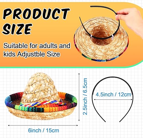 Miniatura 2 de Libima 18 sombreros mexicanos para fiesta, decoraciones de fiesta mexicana a granel para niños y adultos, diadema de paja de tela de Halloween de