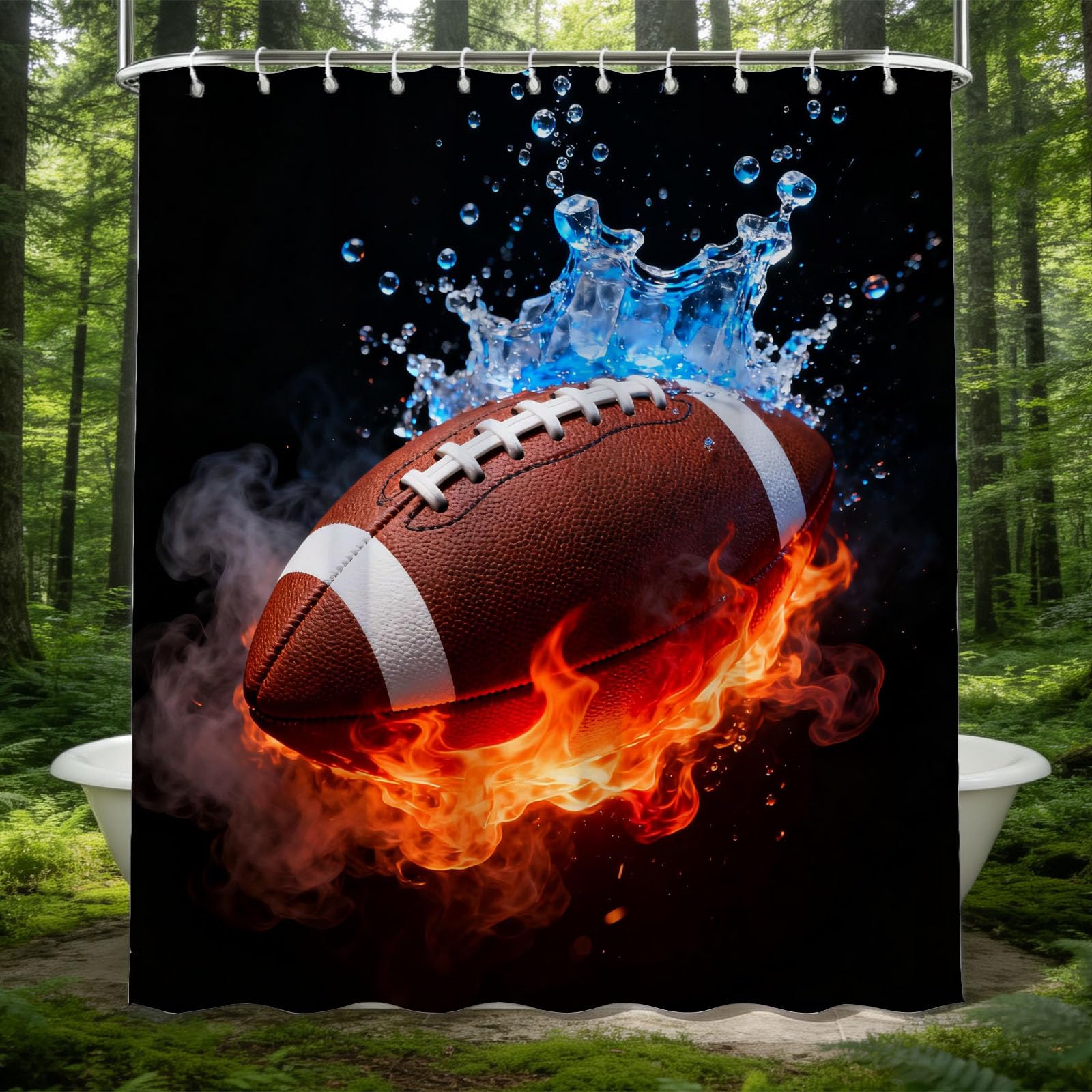 Hongduo 3D Rugby Ball Shower Curtain for Stalls Bathtubs Creativity Bathroom Decor Shower Curtain Set Polyester Fabric Waterproof 200x200cm/79X79 Inch with Hooks